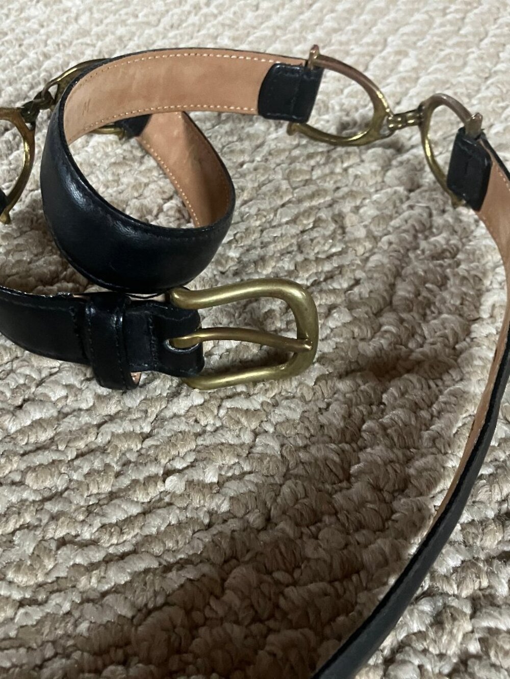 VNTG Brooks Brothers Black Leather Horse Bit Equestrian Belt Made in USA M 28-32